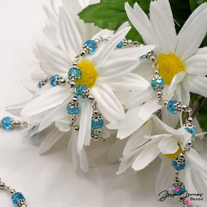 Beaded Chain in Faceted Aqua Blue