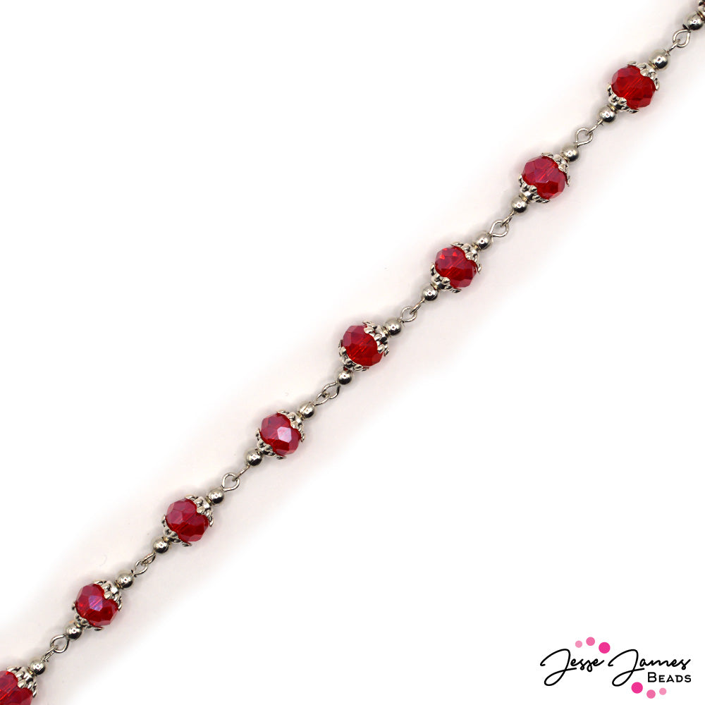 Beaded Chain in Faceted Bright Scarlet