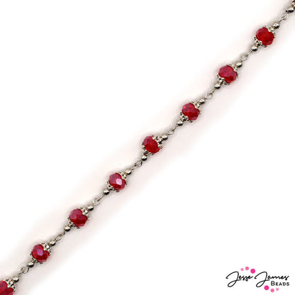 Beaded Chain in Faceted Bright Scarlet