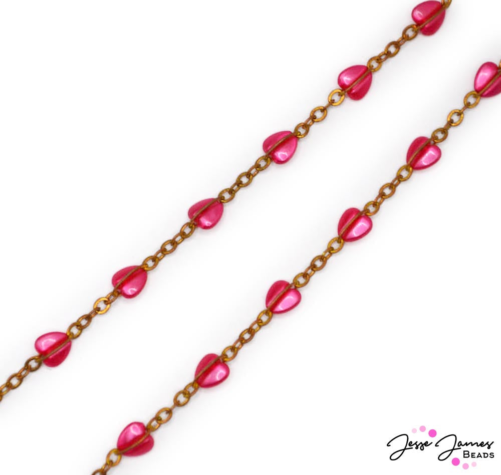 Whether crafting a charm bracelet or a layered necklace, This lovely beaded chain adds a heartfelt touch to any jewelry creation. Sold in 24-inch Cuts. Cut per order. 