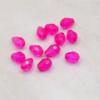 Beads By The Dozen Faceted Glass Teardrops in Hot Pink