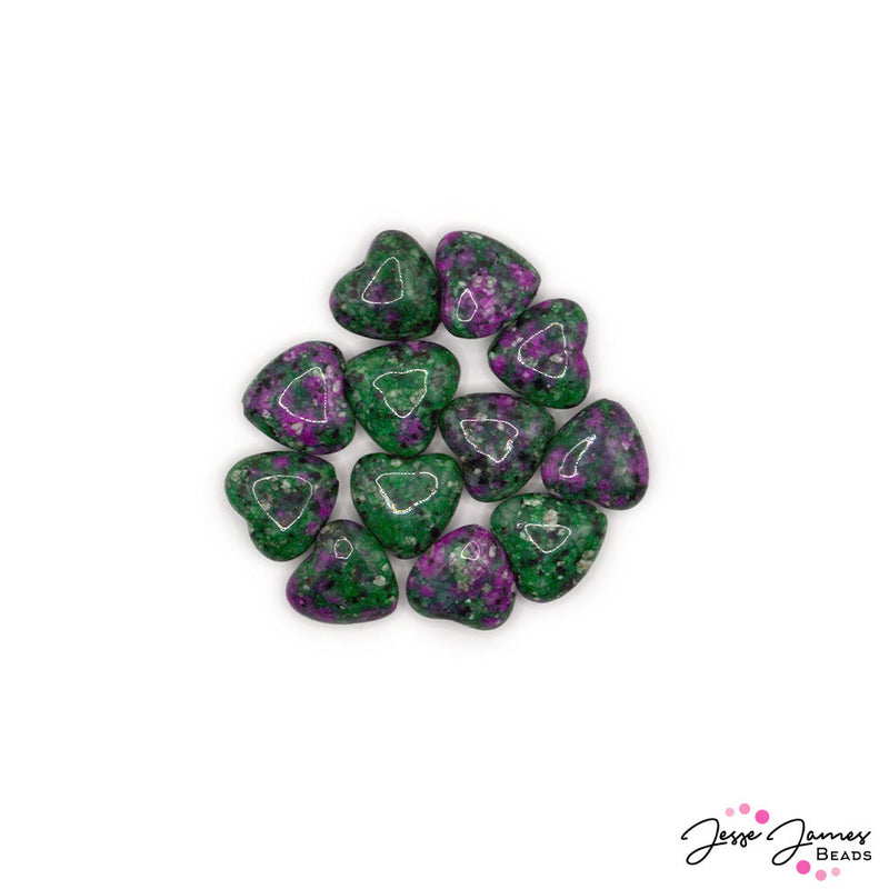 Beads By The Dozen Stone Hearts in Red Green Ruby Zoisite