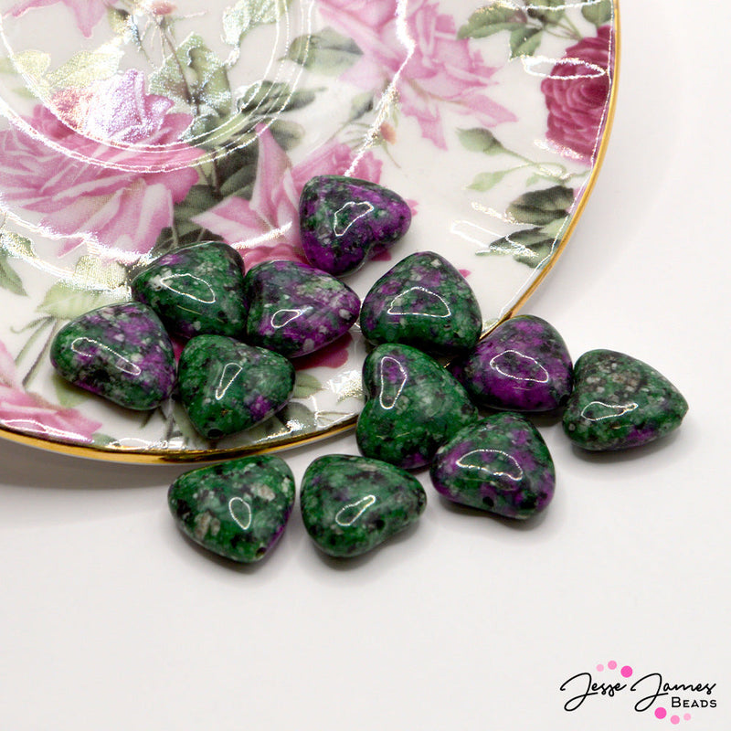 Beads By The Dozen Stone Hearts in Red Green Ruby Zoisite