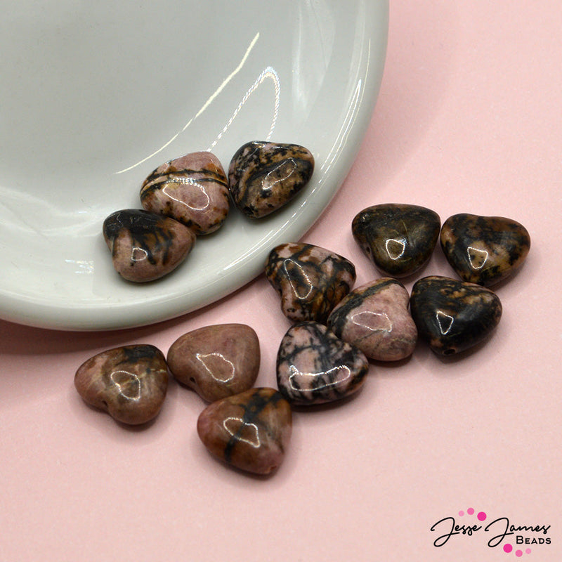 Beads By The Dozen Stone Hearts in Rhodonite