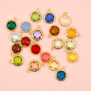 18K Gold Mini Round Faceted Glass Color Charms