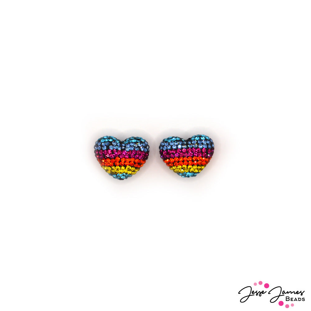 Boho Bead Pair in Rhinestone Rainbow Love