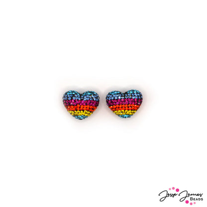 Boho Bead Pair in Rhinestone Rainbow Love