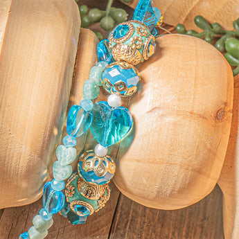 Boho Bead Strand Duo in Teal Hearts
