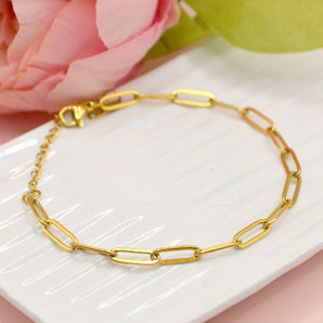 Stackable Paperclip Chain Link Gold Bracelet
