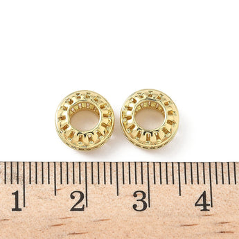 18K Gold Brass Micro Pave Large Hole Sparkle Bead Pair