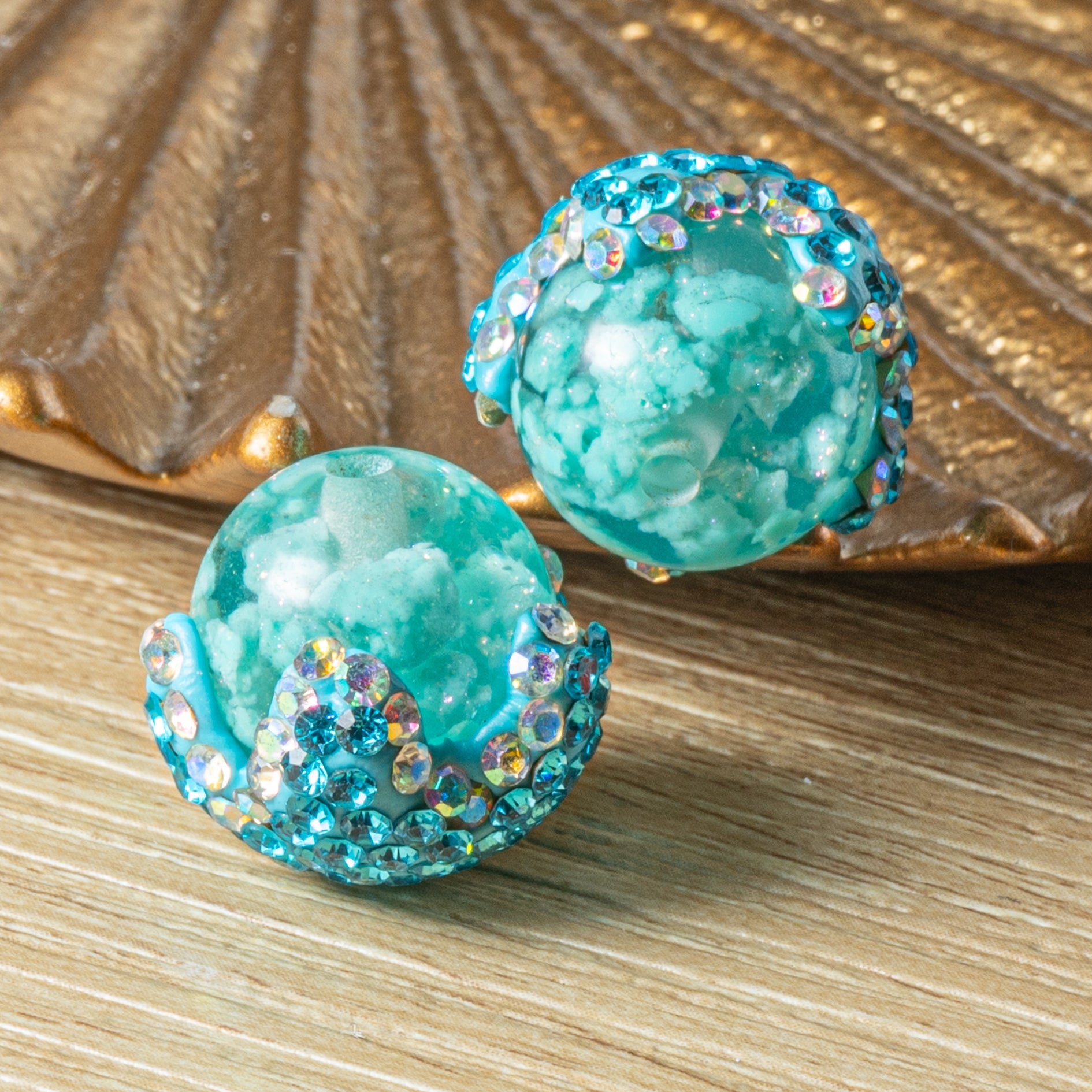 Candy-Crushed Boho Bead Pair in Blue Raspberry