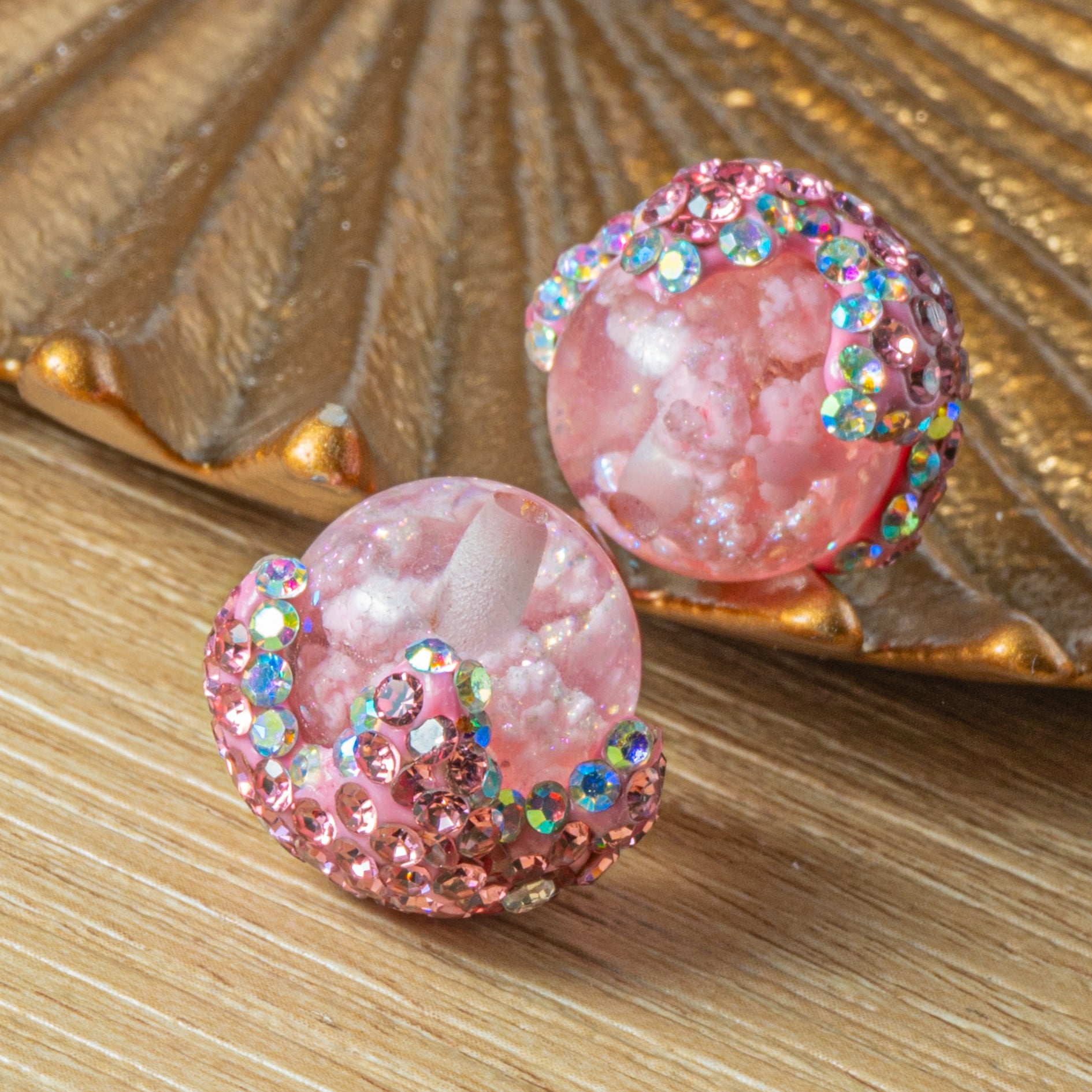 Candy-Crushed Boho Bead Pair in Bubblegum Pink