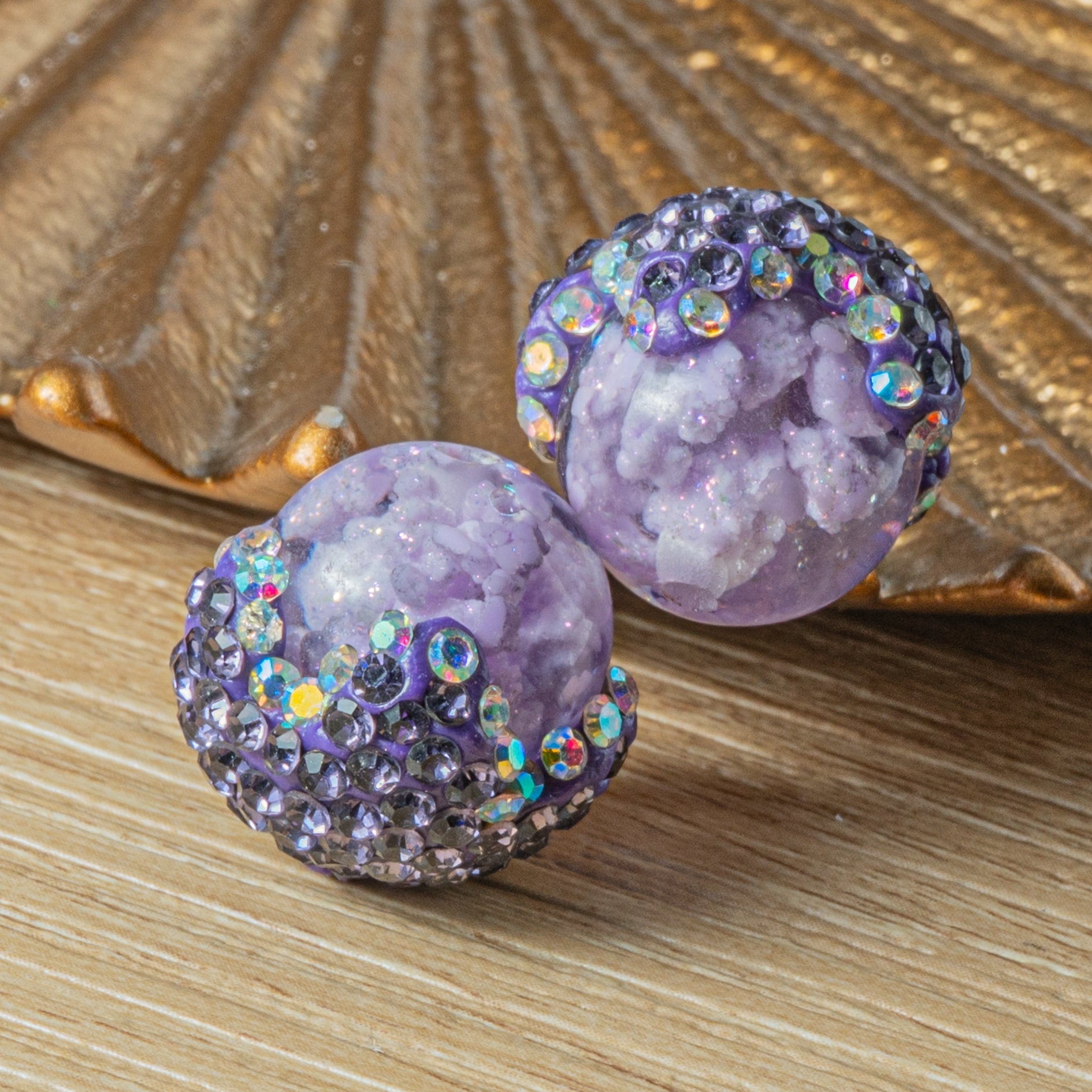 Candy-Crushed Boho Bead Pair in Grape Soda Pop