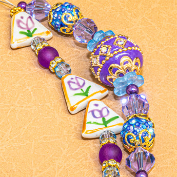 Ceramic & Boho Bead Strand Duo in Violets in Bloom