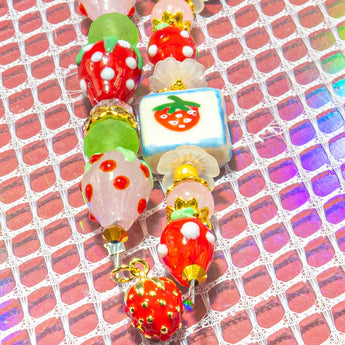 Ceramic & Lampwork Bead Strand Duo in Strawberry Picnic