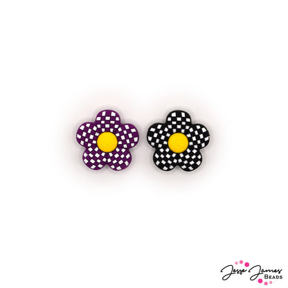 Checker Flowers Silicone Focal Bead