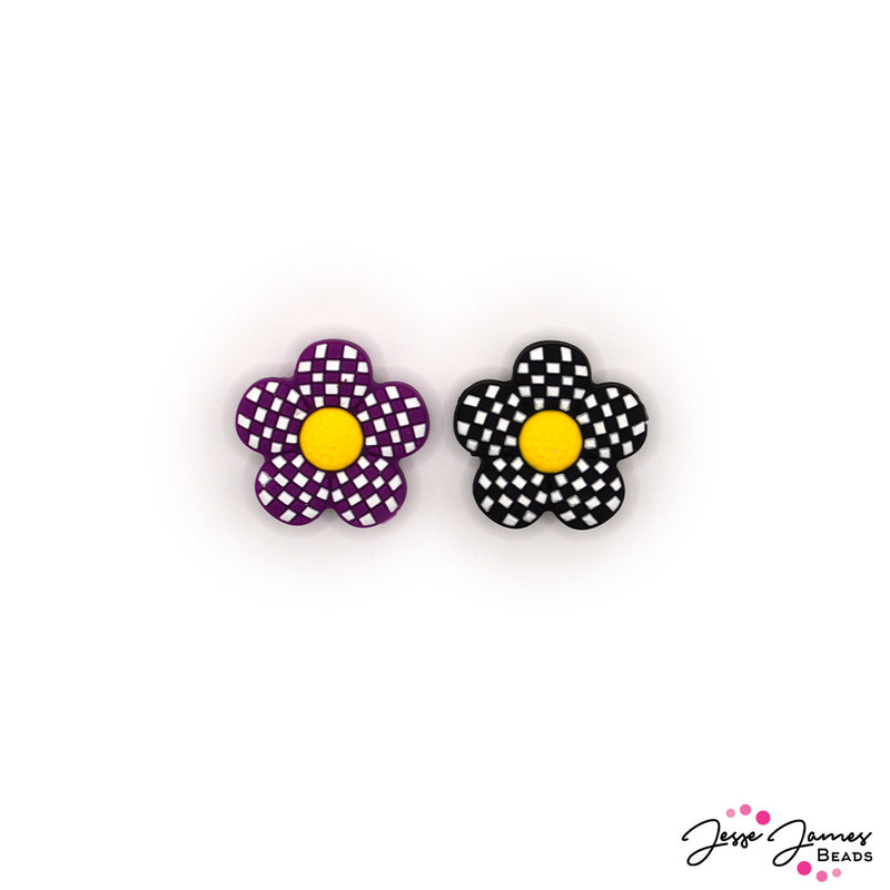 Checker Flowers Silicone Focal Bead