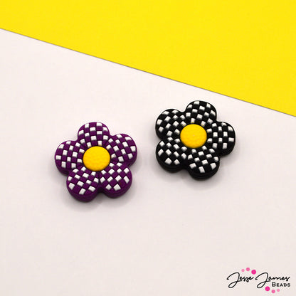 Checker Flowers Silicone Focal Bead