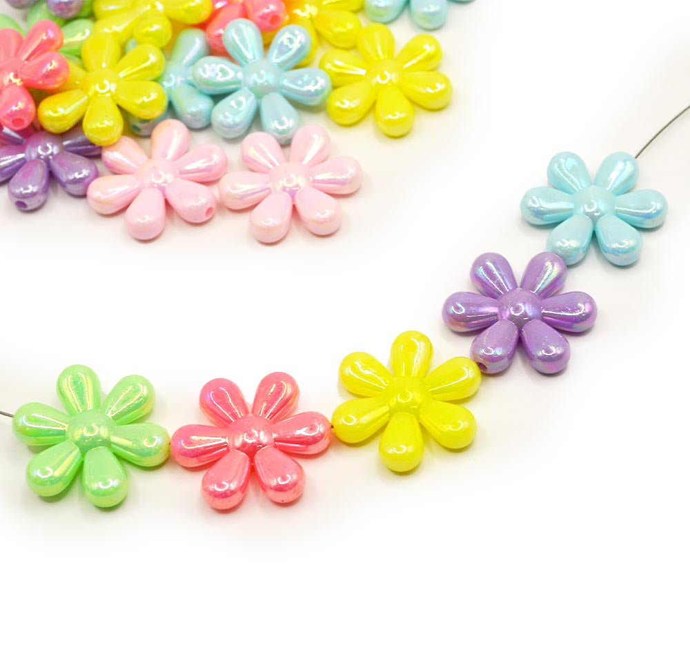 Pastel Rainbow Daisy Acrylic Bead Mix