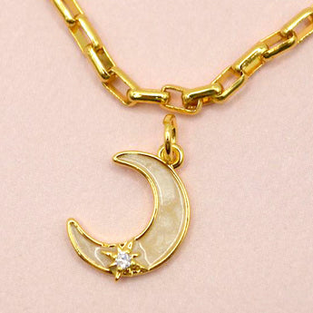 Crescent Moon & Star 18K Gold Charm