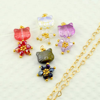 Crystal Glass Cat Charm & Chain Set