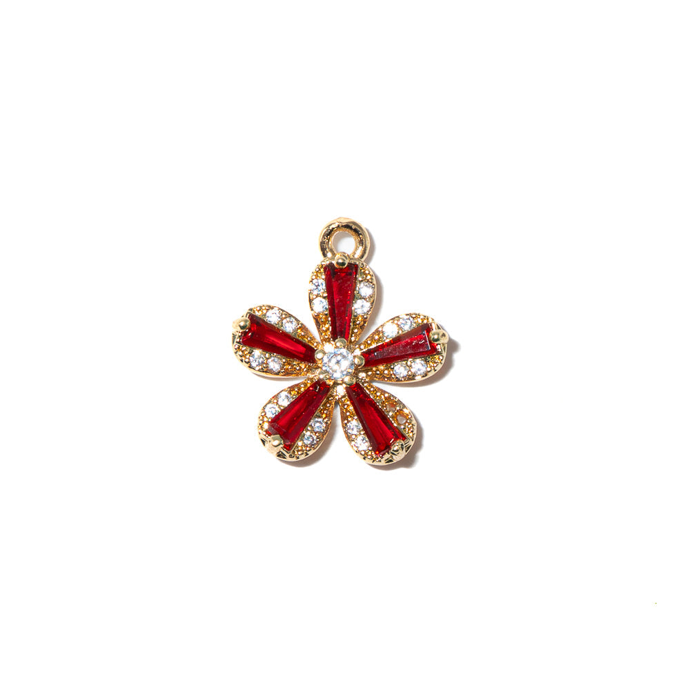 Cubic Zirconia Flower Charm in Ruby Red