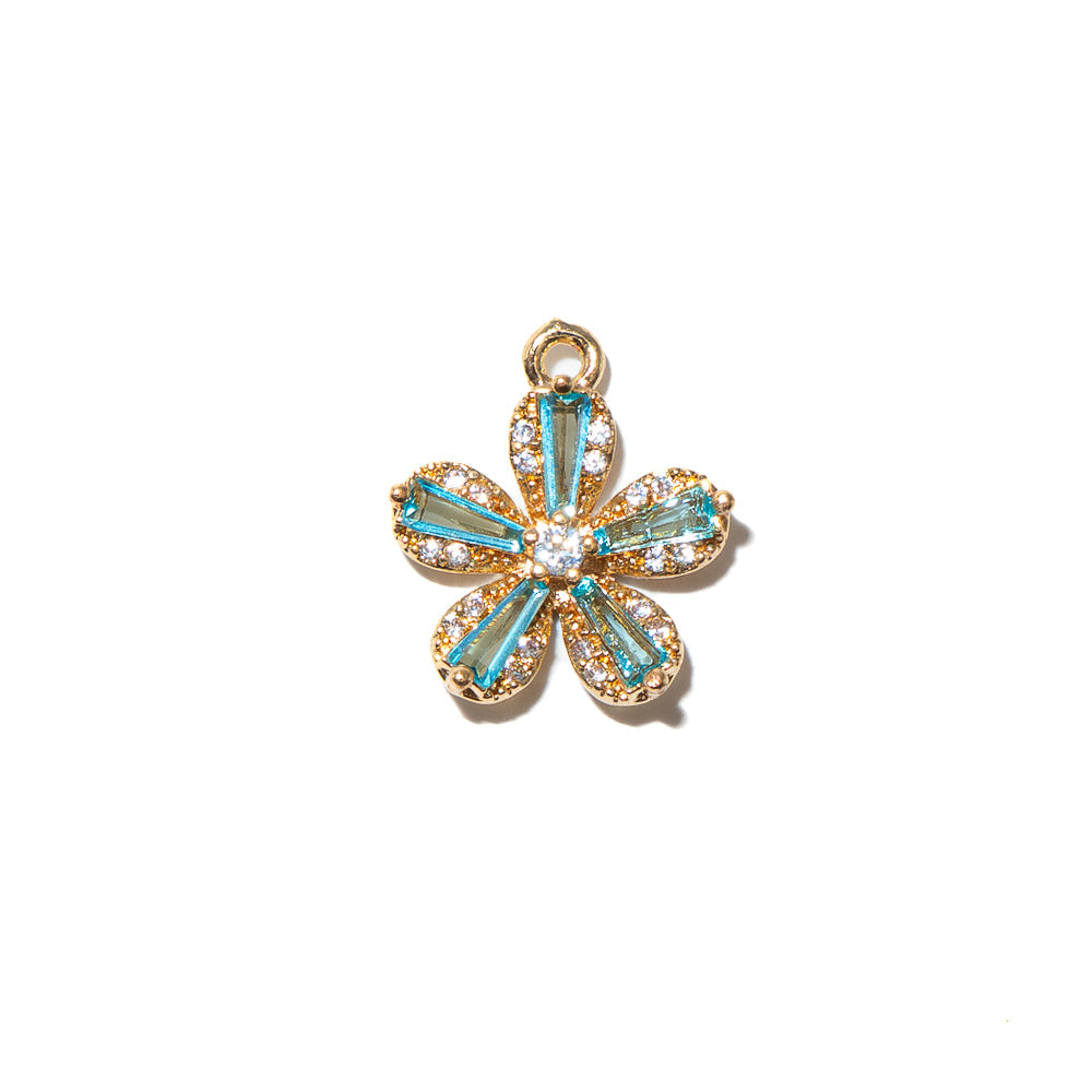 Cubic Zirconia Flower Charm in Sky Blue