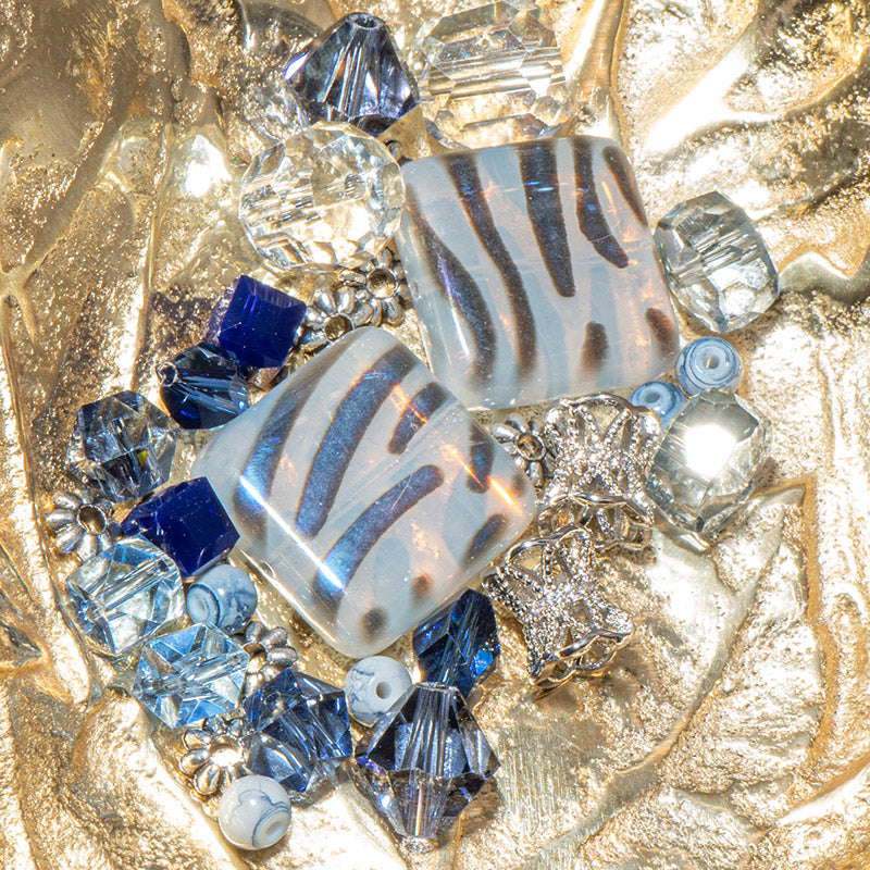 Czech Bead Mix in Blue Tiger