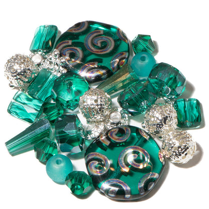 Czech Bead Mix in Emerald Peacock