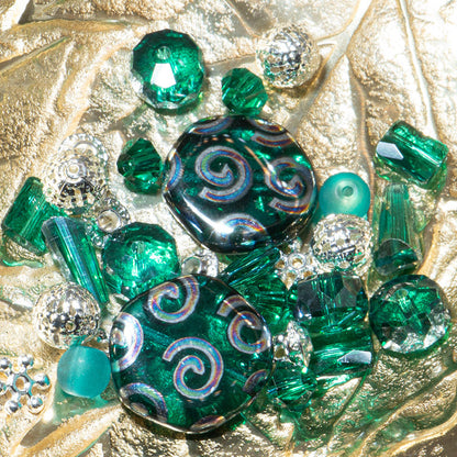 Czech Bead Mix in Emerald Peacock