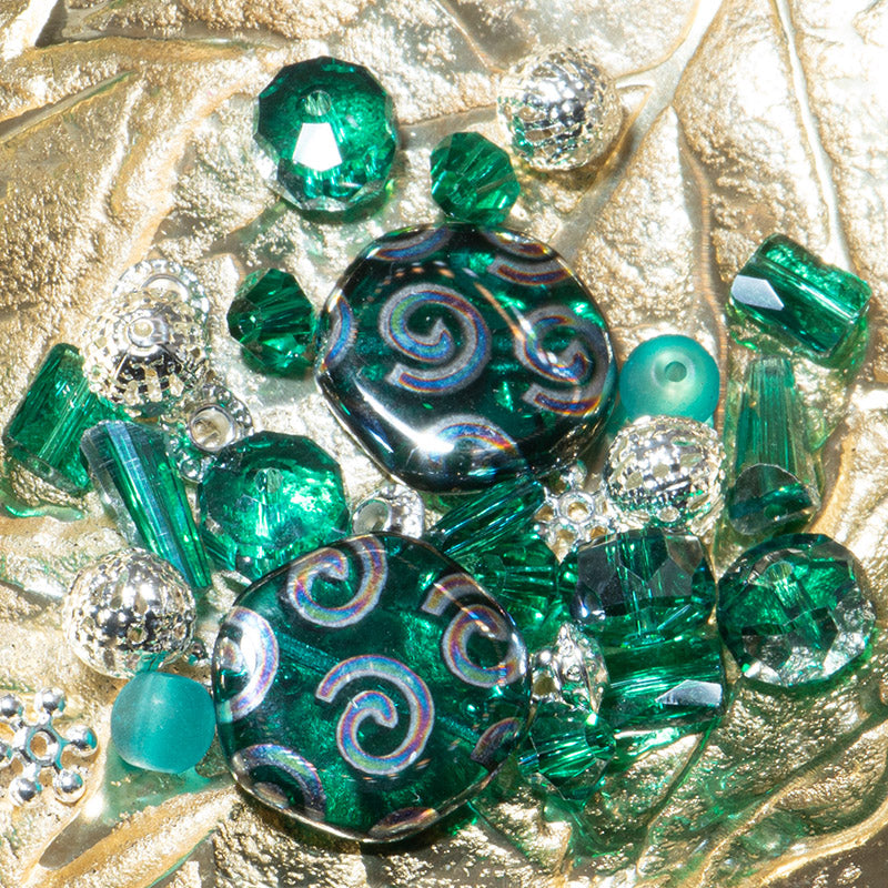 Czech Bead Mix in Emerald Peacock