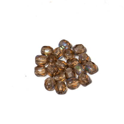 Czech Fire Polish 2mm Round Beads in Smoky Topaz AB