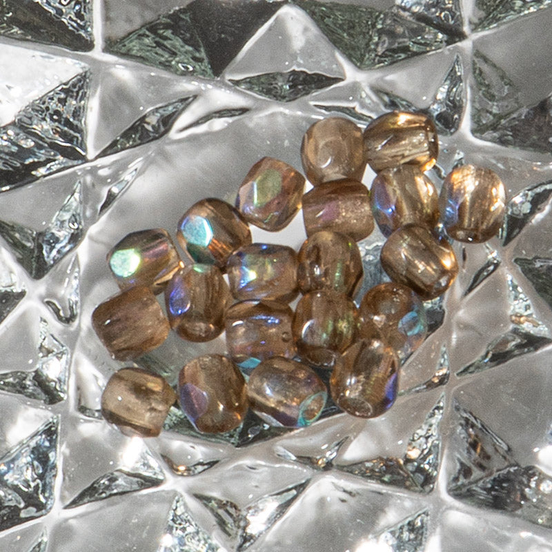 Czech Fire Polish 2mm Round Beads in Smoky Topaz AB