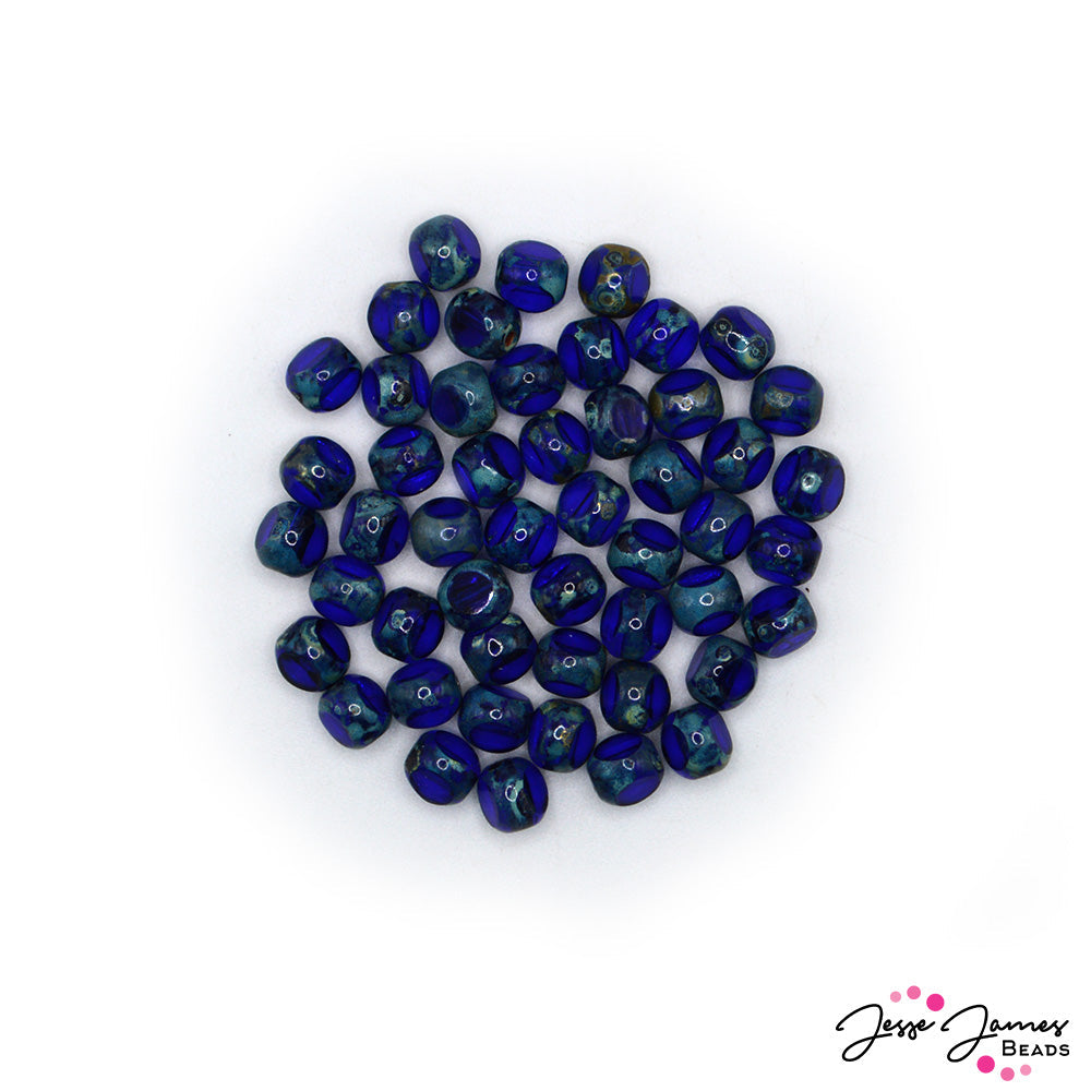 Czech Glass Fire Polish Bead 3 Cut Window 6mm Sapphire