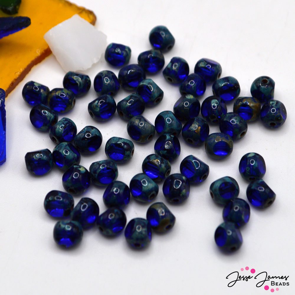 Czech Glass Fire Polish Bead 3 Cut Window 6mm Sapphire