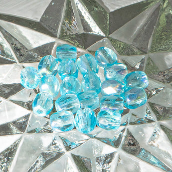 Czech Fire Polish 3mm Glass Beads in AB Aqua