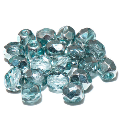 Czech Fire Polish 4mm Glass Beads in Coated Crystal Aqua