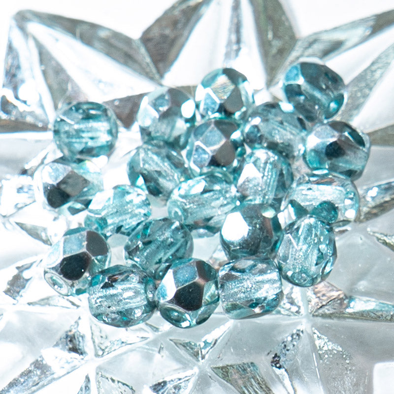 Czech Fire Polish 4mm Glass Beads in Coated Crystal Aqua