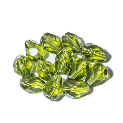 Czech Fire Polish Glass Bead Pears in Olivine