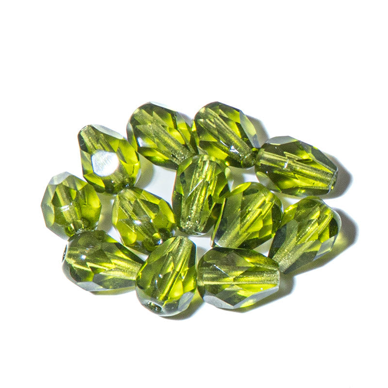 Czech Fire Polish Glass Bead Pears in Olivine