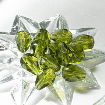 Czech Fire Polish Glass Bead Pears in Olivine