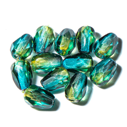Czech Fire Polish Glass Bead Set in Green Yellow Pears