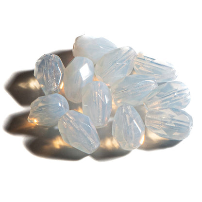 Czech Fire Polish Glass Pear Beads in White Opal