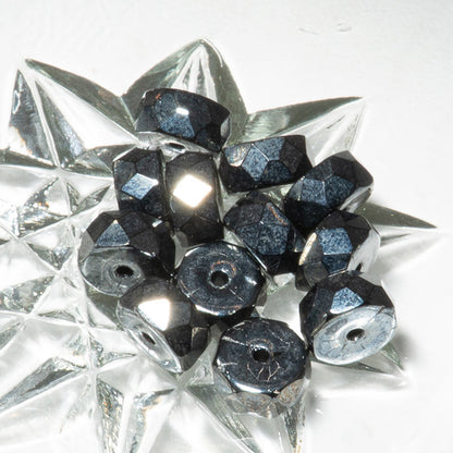 Czech Fire Polish Rondelles in Hematite