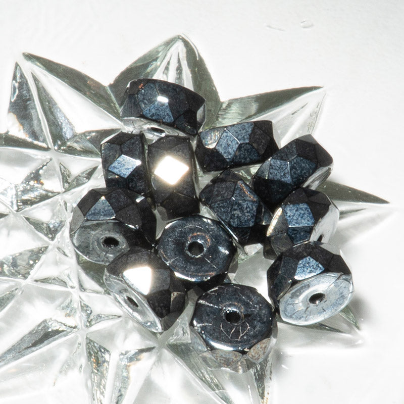 Czech Fire Polish Rondelles in Hematite