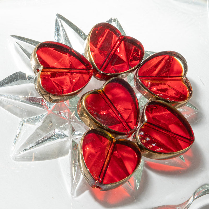 Czech Glass Fire Polished Table Cut Window Heart Beads