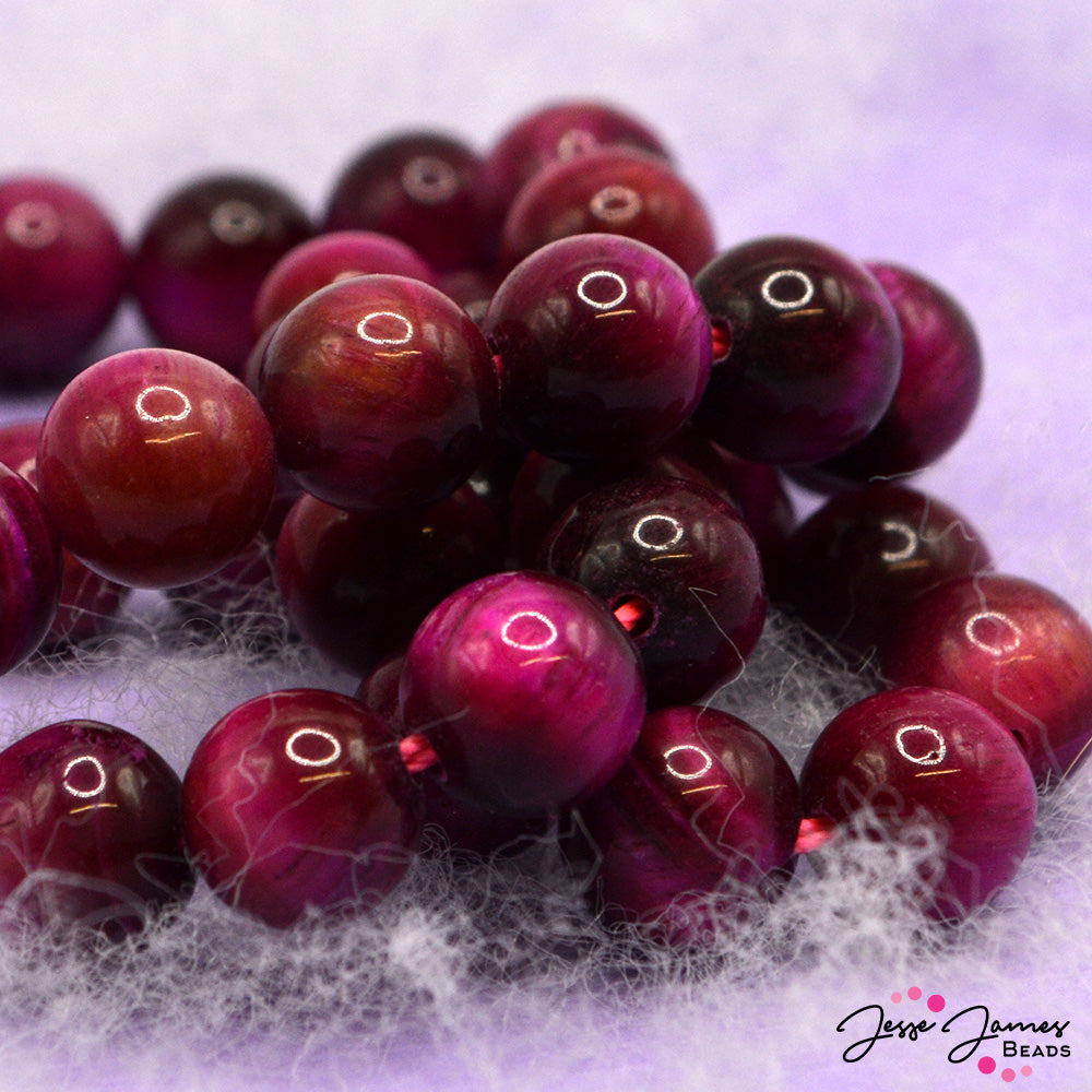 Dancing Pink Tigerseye Stone Beads