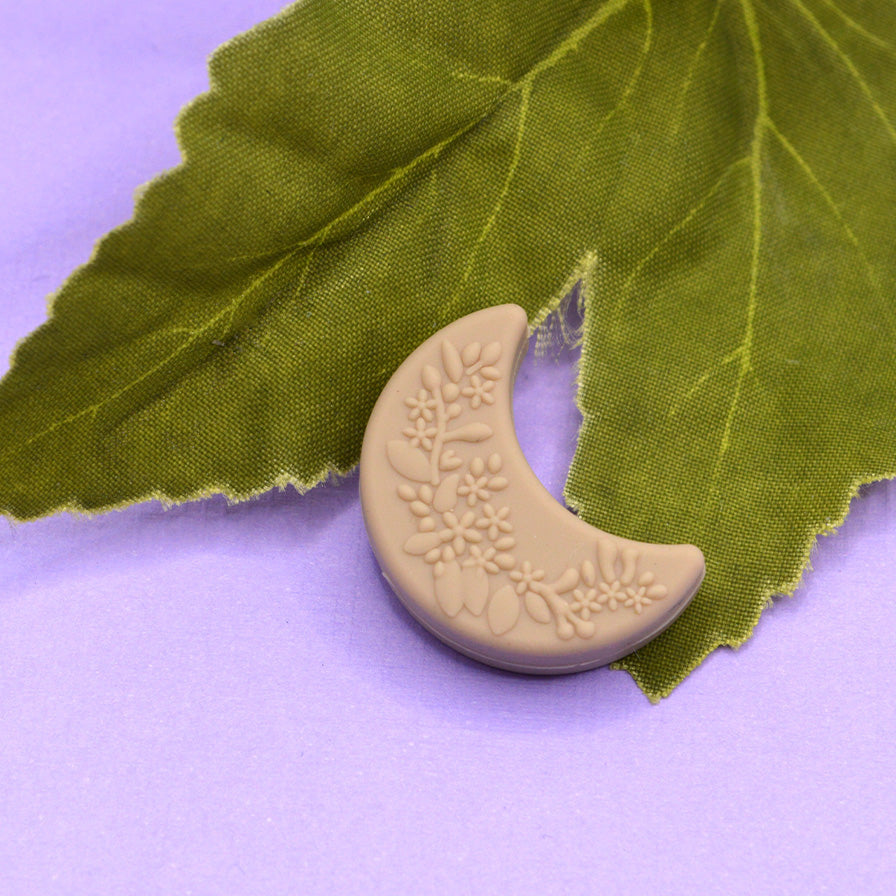 Tan Floral Moon Silicone Focal Bead