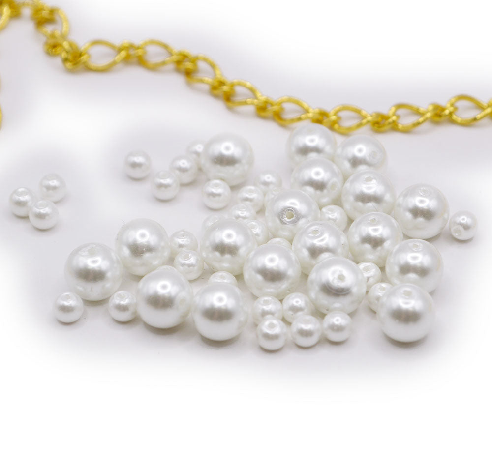 Glass Pearl Bead Set in Classic White