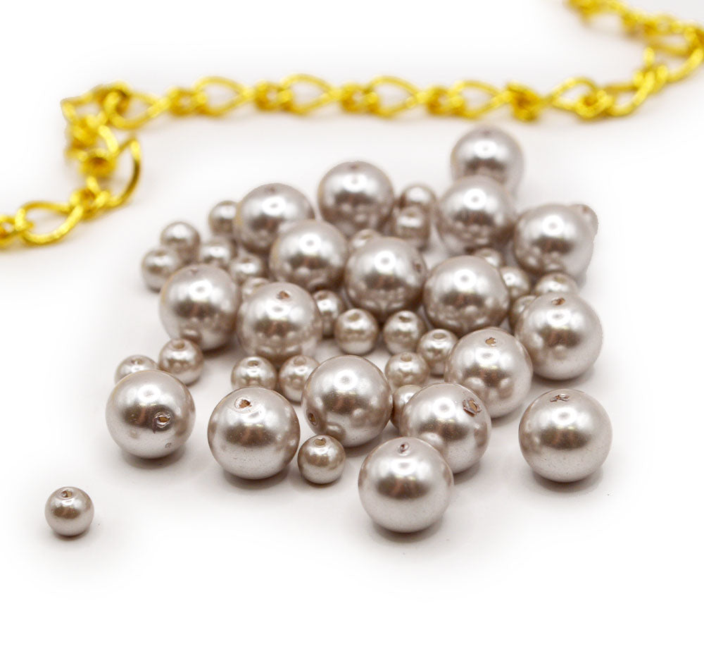 Glass Pearl Bead Set in Grey